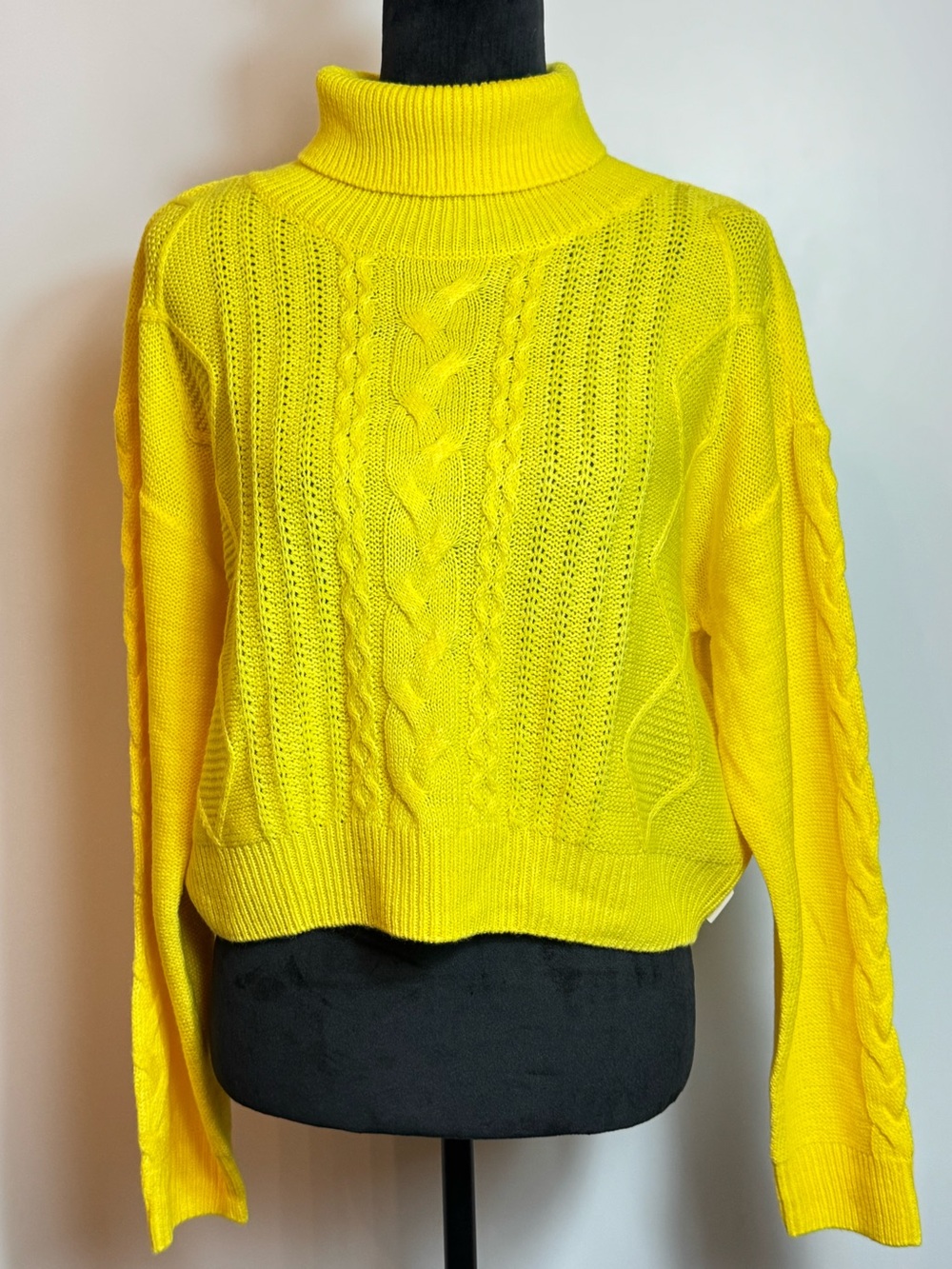 Kendall & Kylie Yellow Cable-Knit Turtleneck Sweater